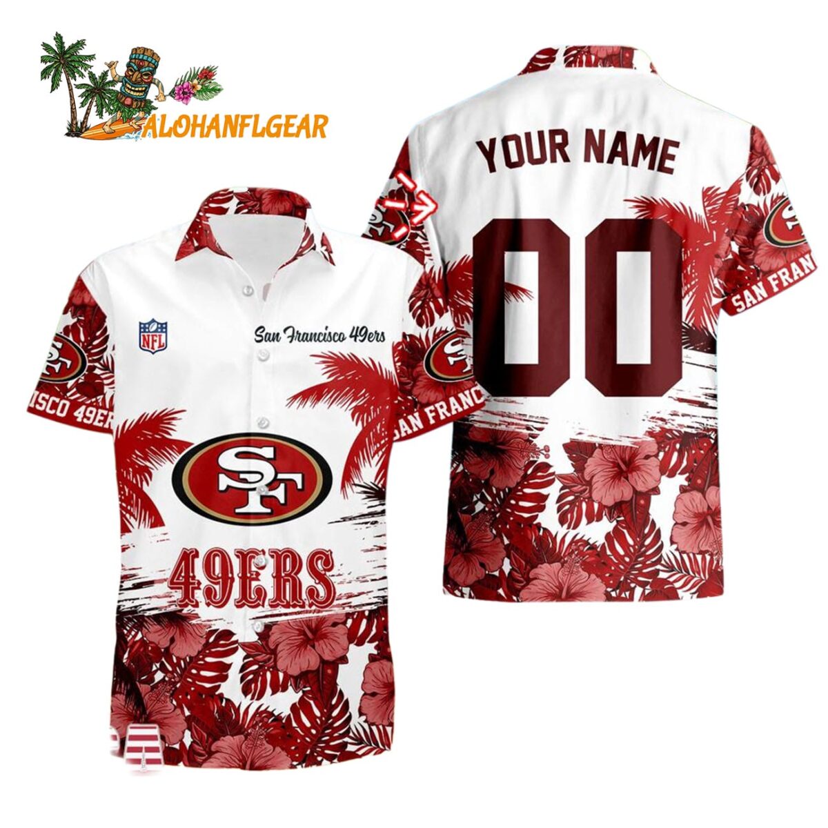 San Francisco 49ers Hibiscus Flower Custom Name Hawaiian Shirt NFL Aloha Shirt 1