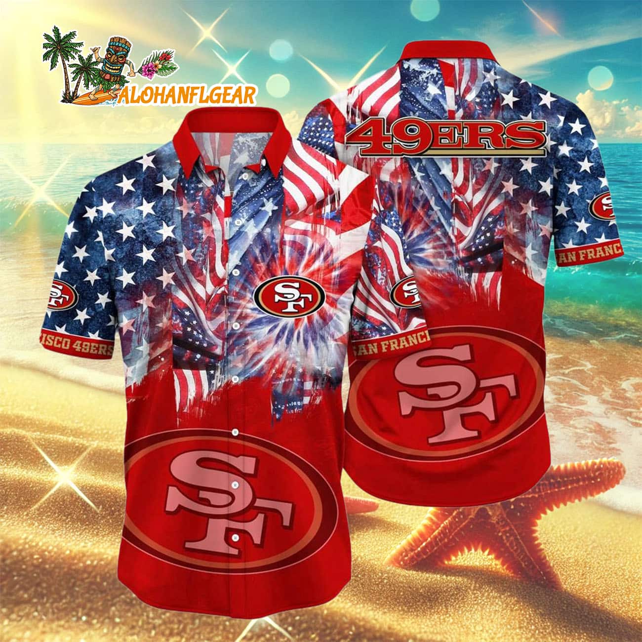 San Francisco 49ers Independence Day Hawaiian Shirt, NFL Aloha Shirt San Francisco 49ers Independence Day Hawaiian Shirt, NFL Aloha Shirt