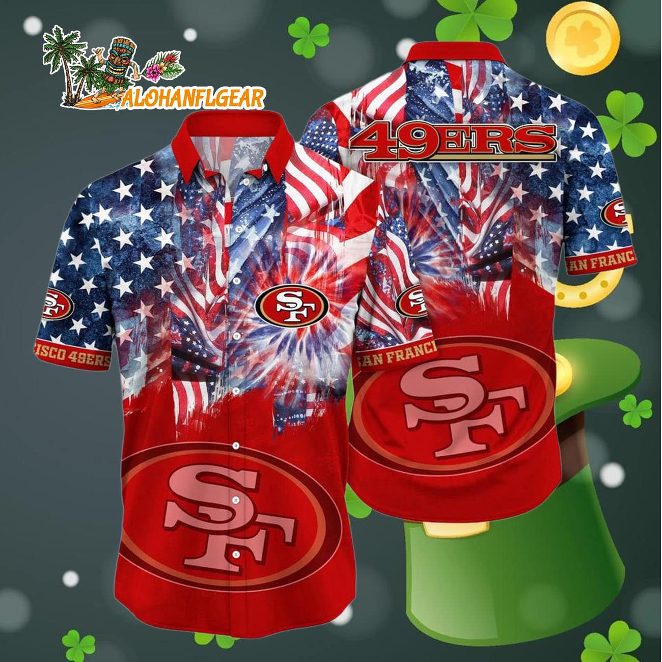 San Francisco 49ers Independence Day Hawaiian Shirt, NFL Aloha Shirt San Francisco 49ers Independence Day Hawaiian Shirt, NFL Aloha Shirt