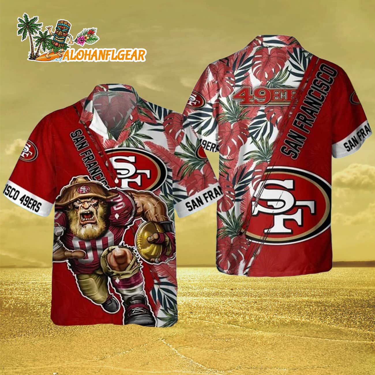 San Francisco 49ers Mascot Summer Hawaiian Shirt, San Francisco 49ers Aloha Shirt San Francisco 49ers Mascot Summer Hawaiian Shirt, San Francisco 49ers Aloha Shirt