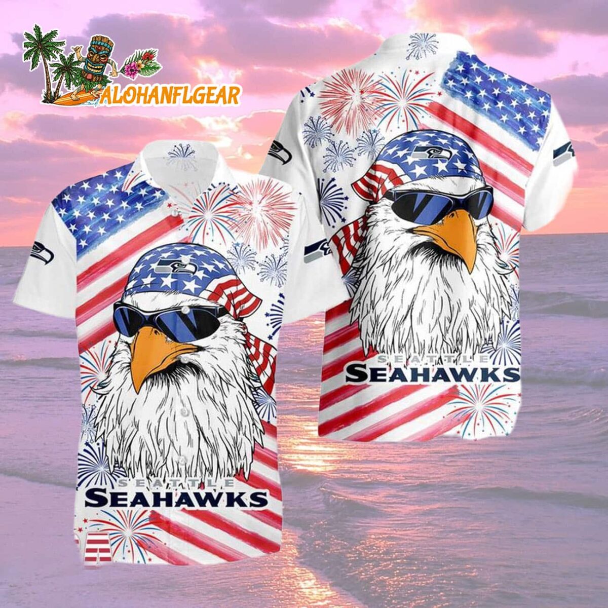 Seattle Seahawks American Eagle Emblem Hawaiian Shirt Seattle Seahawks Aloha Shirt 2