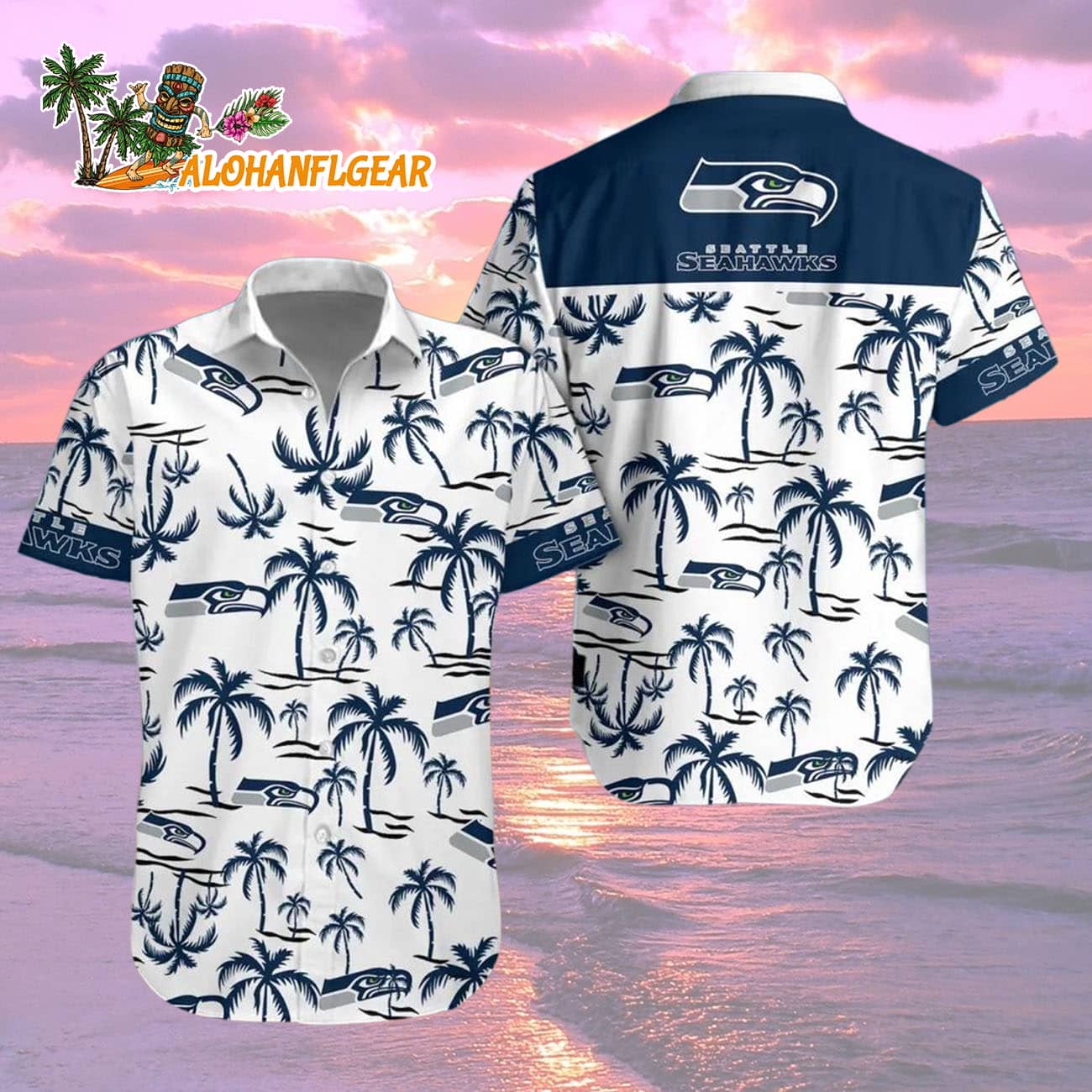 Seattle Seahawks Coconut Logo Beach Hawaiian Shirt, NFL Aloha Shirt Seattle Seahawks Coconut Logo Beach Hawaiian Shirt, NFL Aloha Shirt