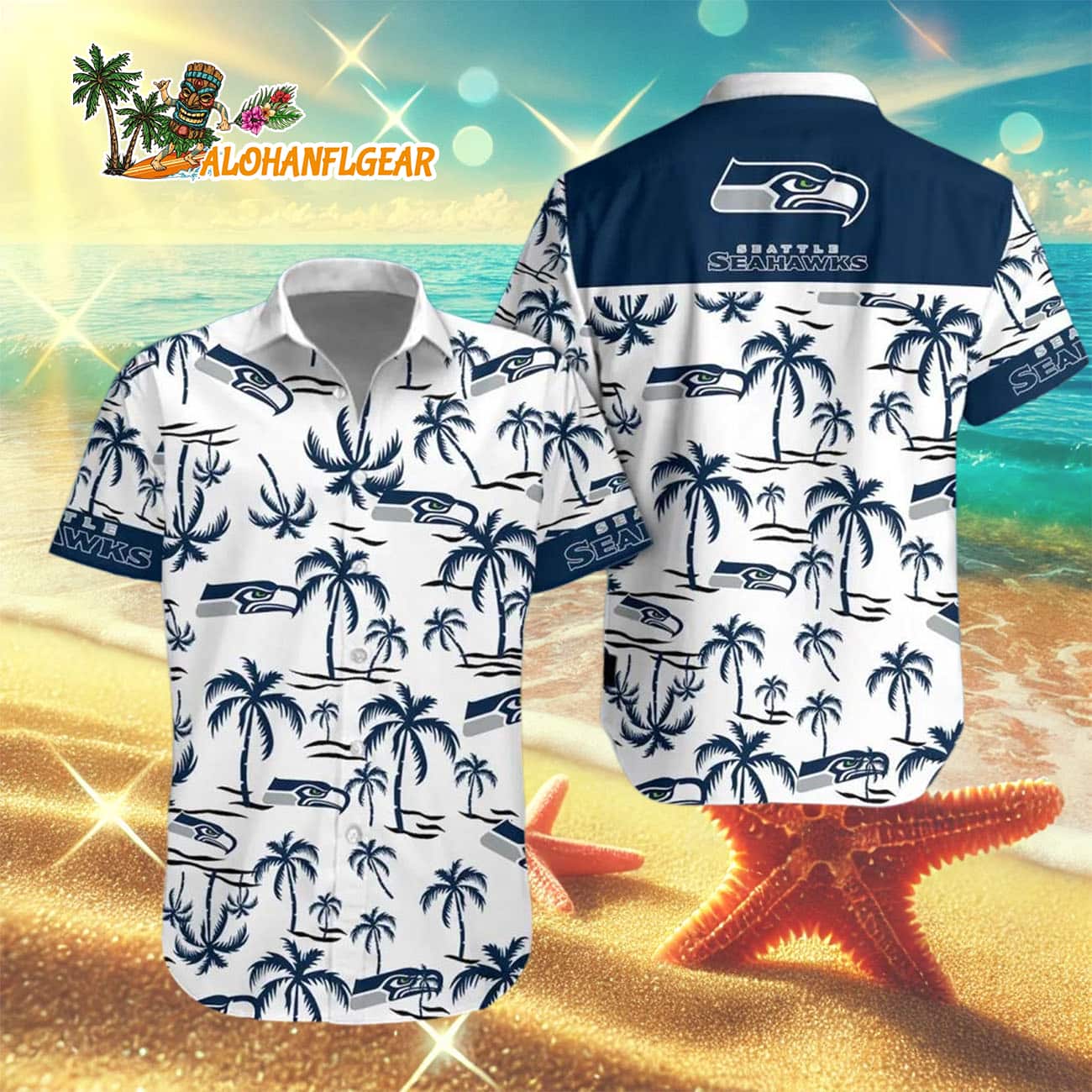 Seattle Seahawks Coconut Logo Beach Hawaiian Shirt, NFL Aloha Shirt Seattle Seahawks Coconut Logo Beach Hawaiian Shirt, NFL Aloha Shirt