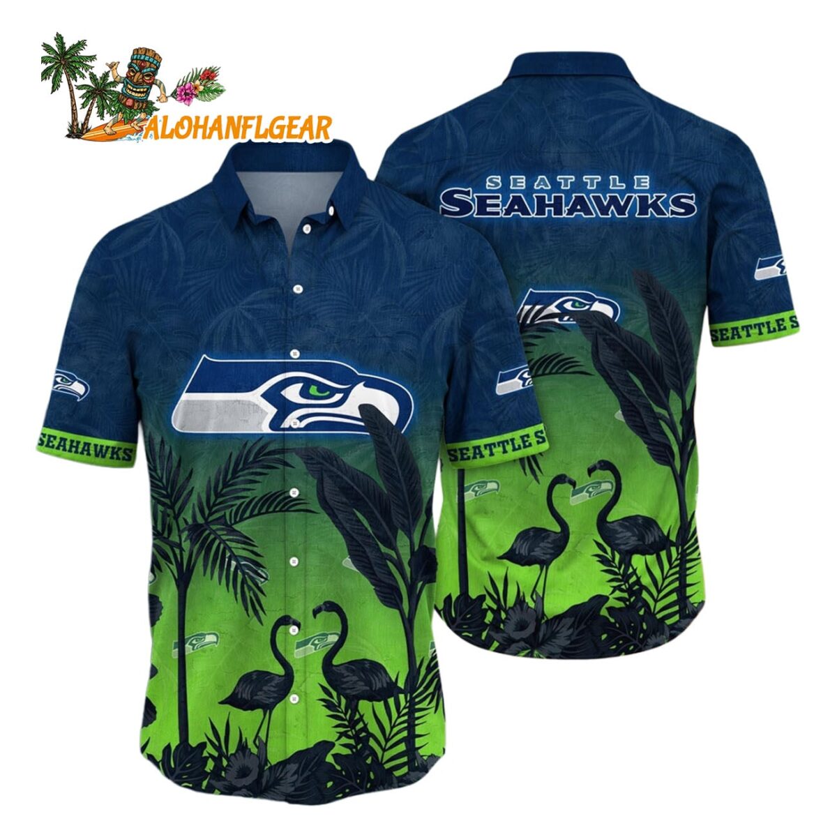 Seattle Seahawks Flamingo And Flower Funny Hawaiian Shirt Seattle Seahawks Aloha Shirt 1