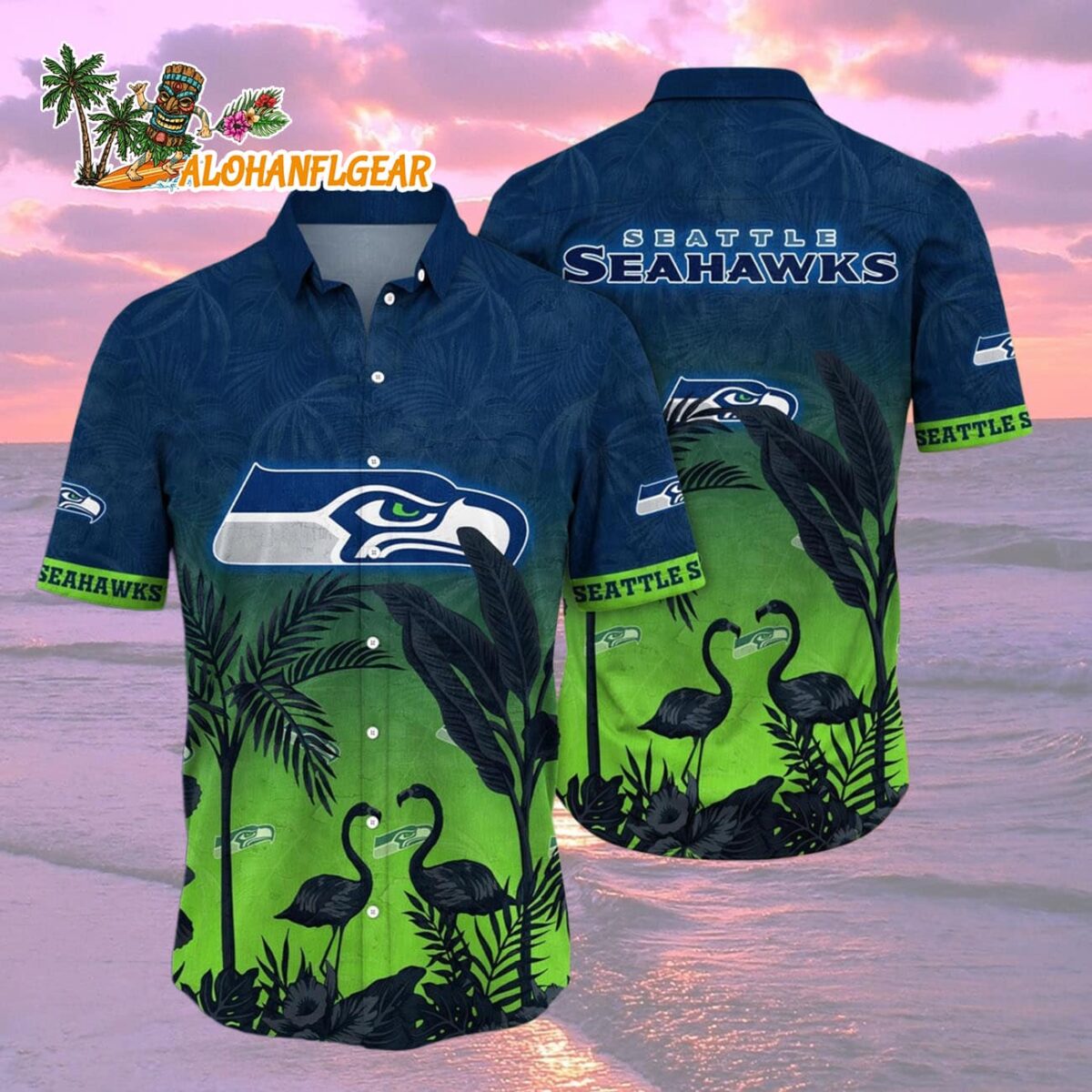 Seattle Seahawks Flamingo And Flower Funny Hawaiian Shirt Seattle Seahawks Aloha Shirt 2