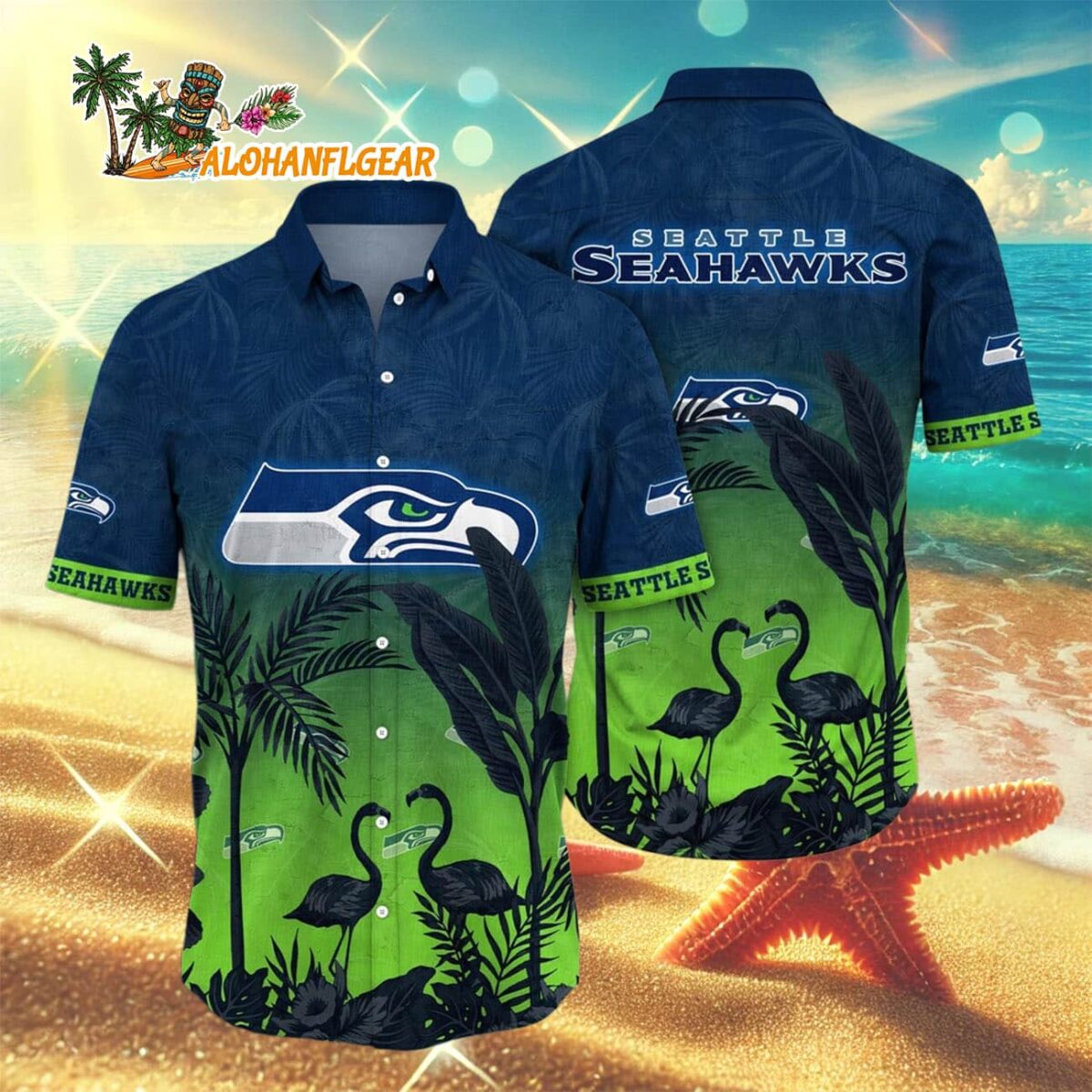 Seattle Seahawks Flamingo And Flower Funny Hawaiian Shirt Seattle Seahawks Aloha Shirt 3