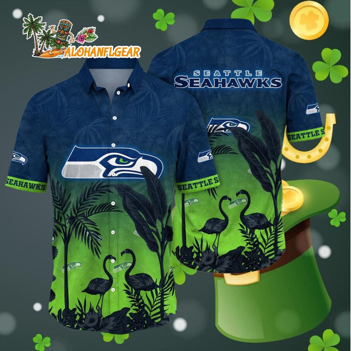 Seattle Seahawks Flamingo And Flower Funny Hawaiian Shirt Seattle Seahawks Aloha Shirt 4