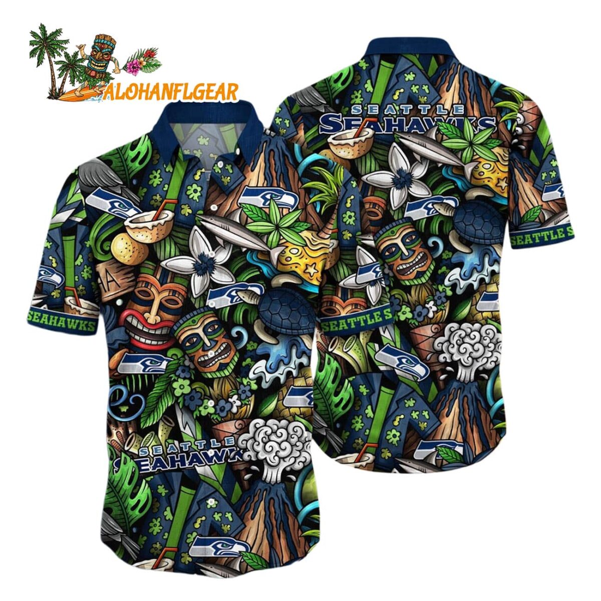 Seattle Seahawks Flower Tiki Me Off Hawaiian Shirt Seattle Seahawks Aloha Shirt 1