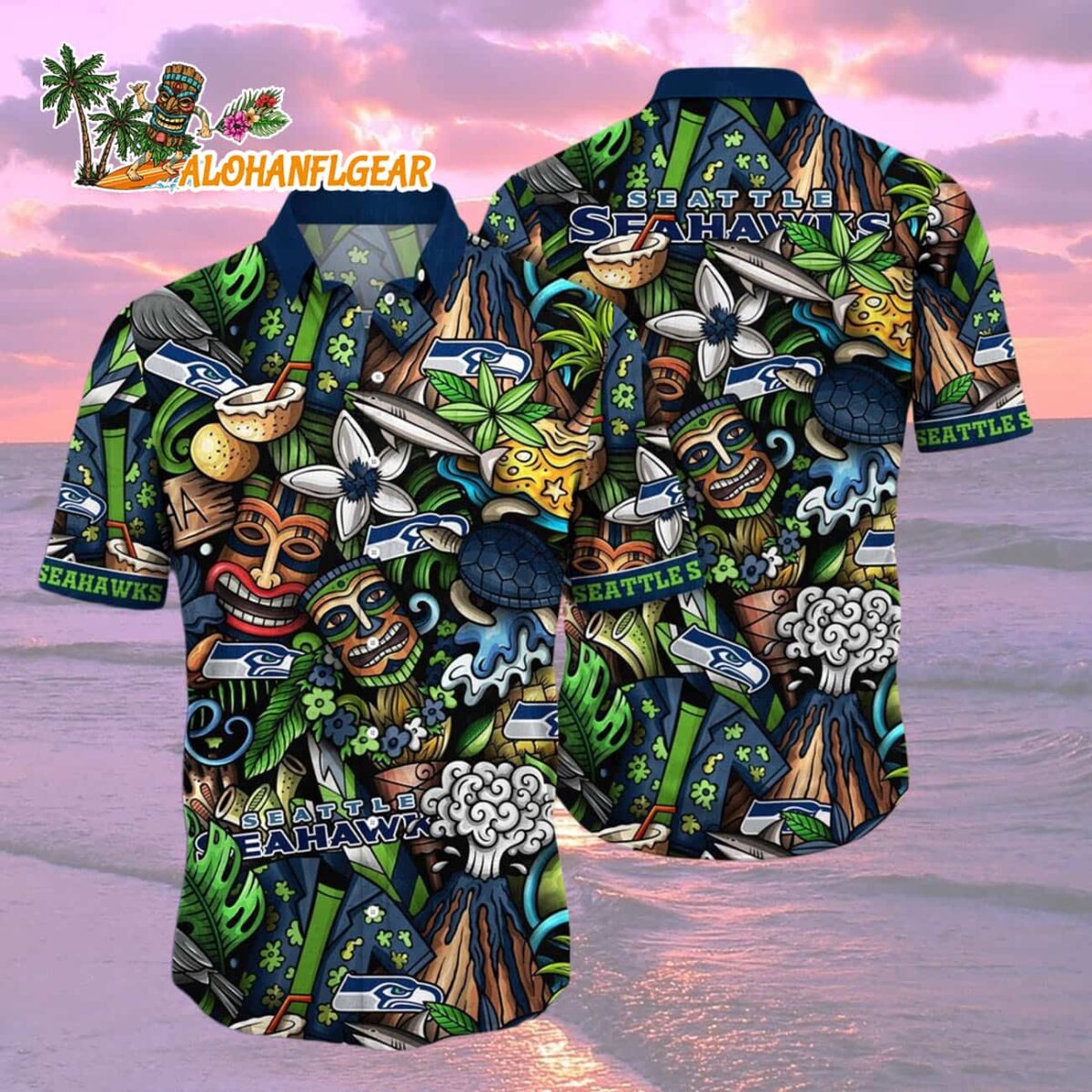 Seattle Seahawks Flower Tiki Me Off Hawaiian Shirt Seattle Seahawks Aloha Shirt 2