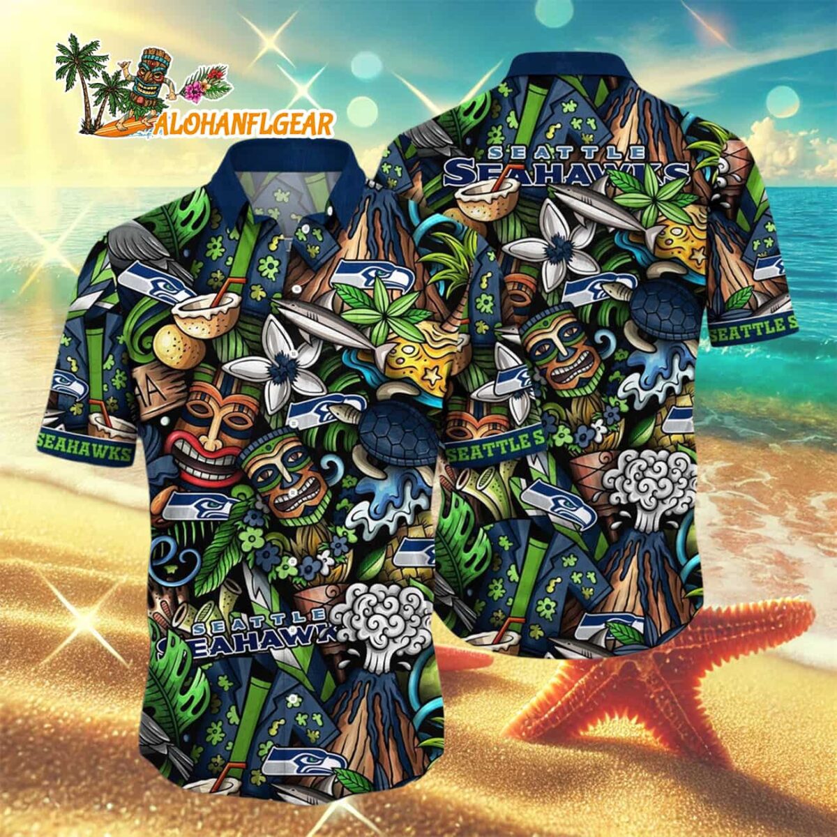 Seattle Seahawks Flower Tiki Me Off Hawaiian Shirt Seattle Seahawks Aloha Shirt 3