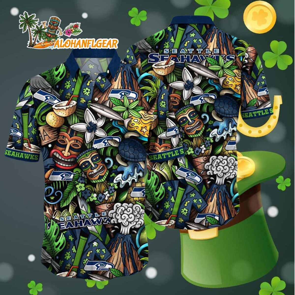 Seattle Seahawks Flower Tiki Me Off Hawaiian Shirt Seattle Seahawks Aloha Shirt 4