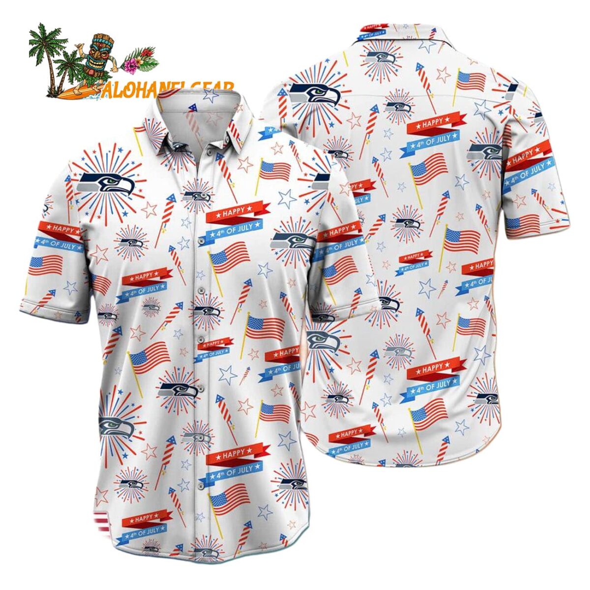 Seattle Seahawks Happy 4th Of July Hawaiian Shirt NFL Aloha Shirt 1
