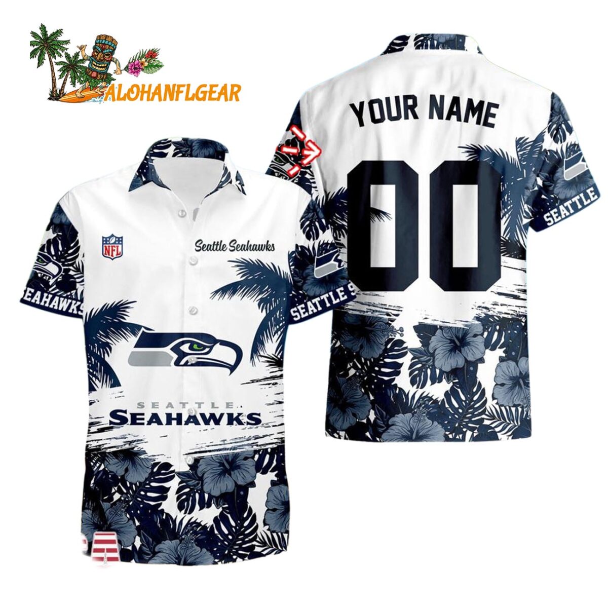 Seattle Seahawks Hibiscus Flower Custom Name Hawaiian Shirt NFL Aloha Shirt 1