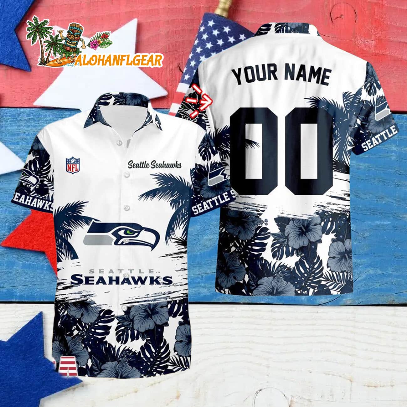 Seattle Seahawks Hibiscus Flower Custom Name Hawaiian Shirt, NFL Aloha Shirt Seattle Seahawks Hibiscus Flower Custom Name Hawaiian Shirt, NFL Aloha Shirt
