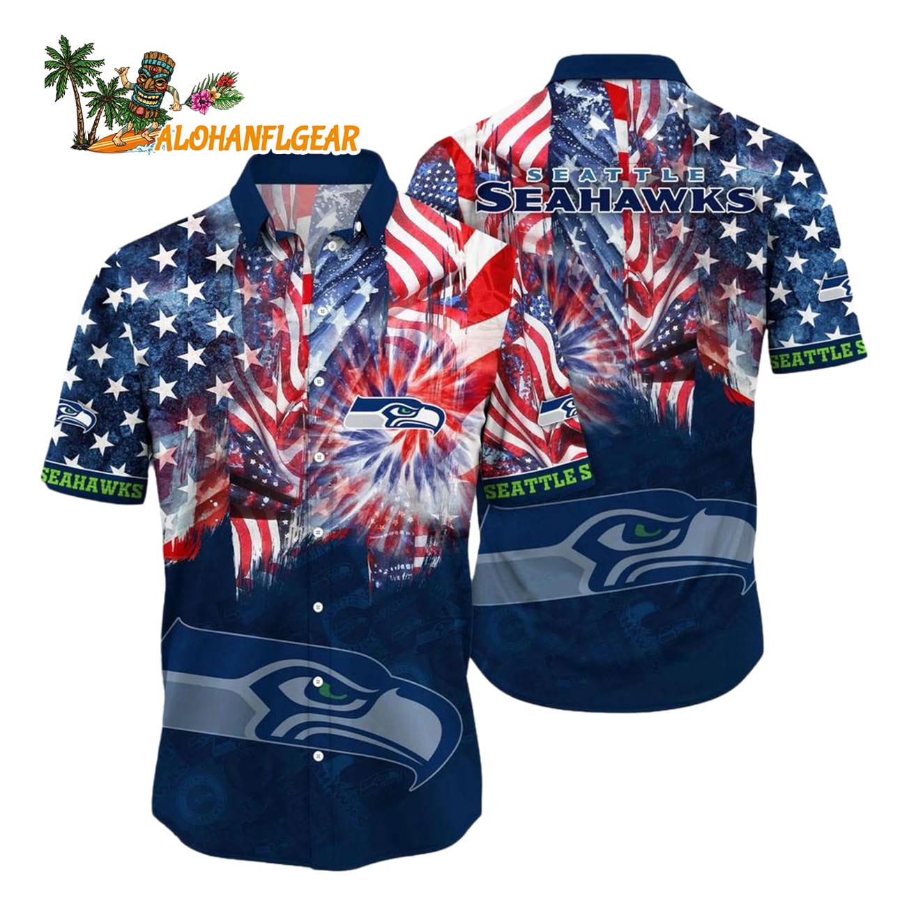 Seattle Seahawks Independence Day Hawaiian Shirt, NFL Aloha Shirt Seattle Seahawks Independence Day Hawaiian Shirt, NFL Aloha Shirt