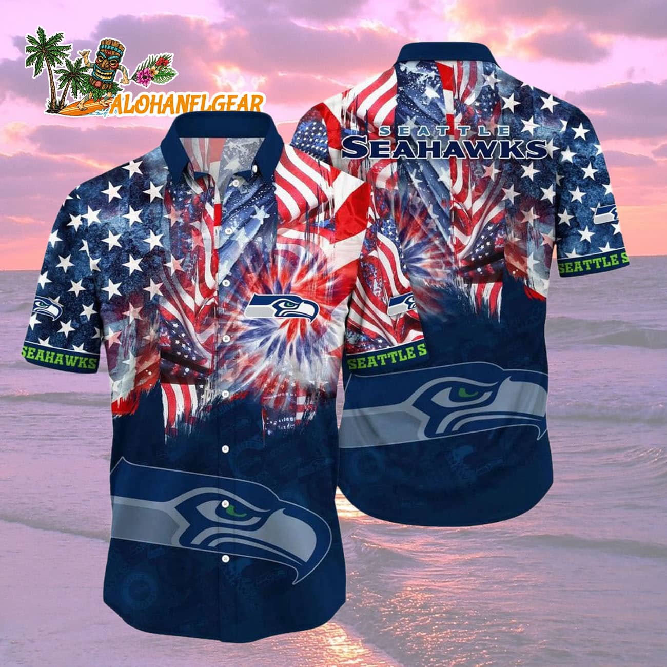 Seattle Seahawks Independence Day Hawaiian Shirt, NFL Aloha Shirt Seattle Seahawks Independence Day Hawaiian Shirt, NFL Aloha Shirt