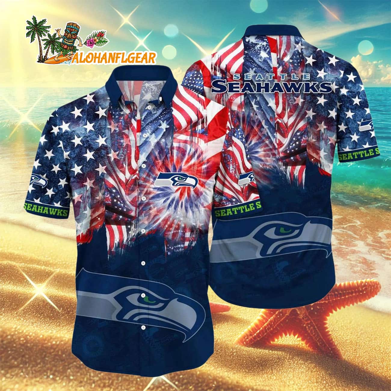 Seattle Seahawks Independence Day Hawaiian Shirt, NFL Aloha Shirt Seattle Seahawks Independence Day Hawaiian Shirt, NFL Aloha Shirt