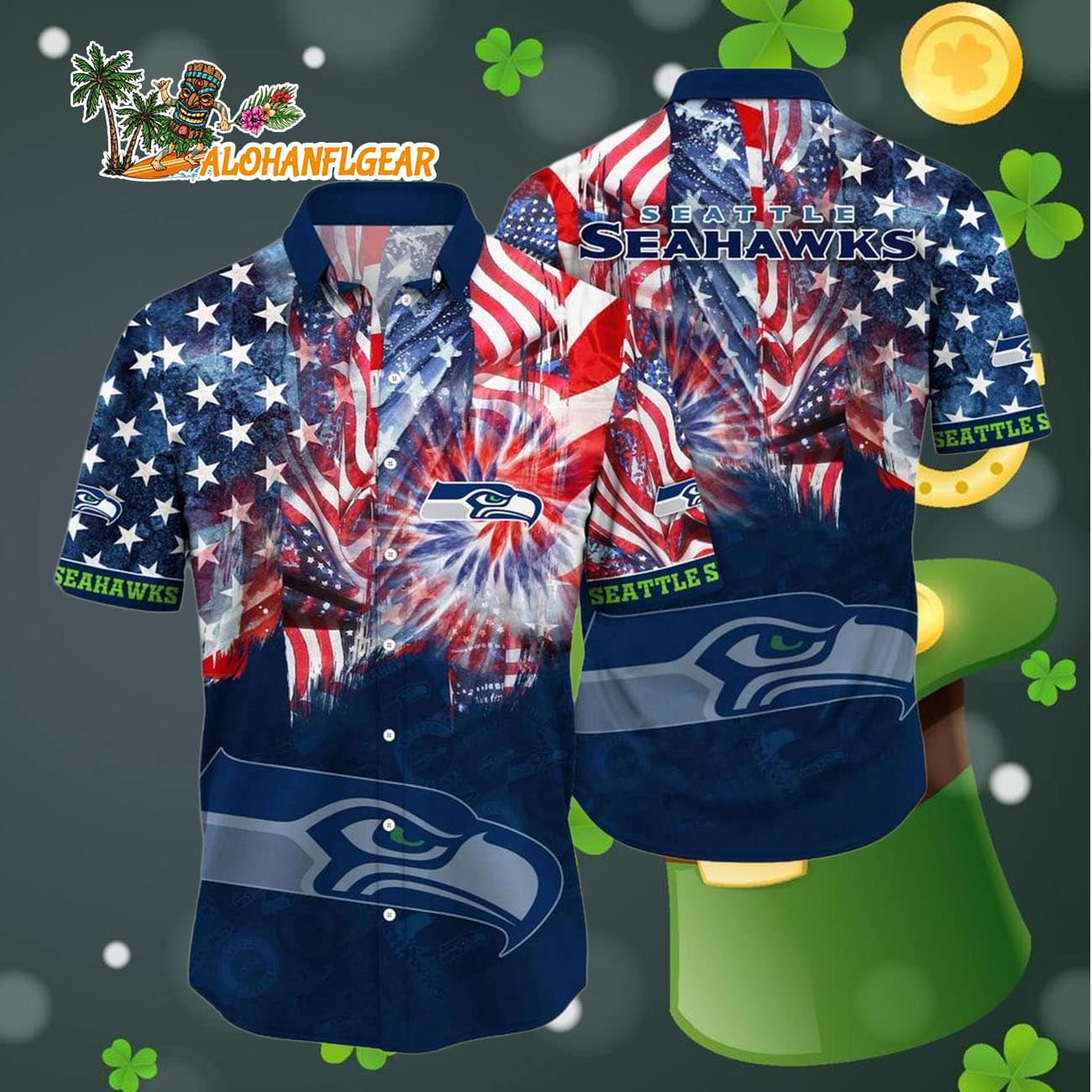 Seattle Seahawks Independence Day Hawaiian Shirt, NFL Aloha Shirt Seattle Seahawks Independence Day Hawaiian Shirt, NFL Aloha Shirt