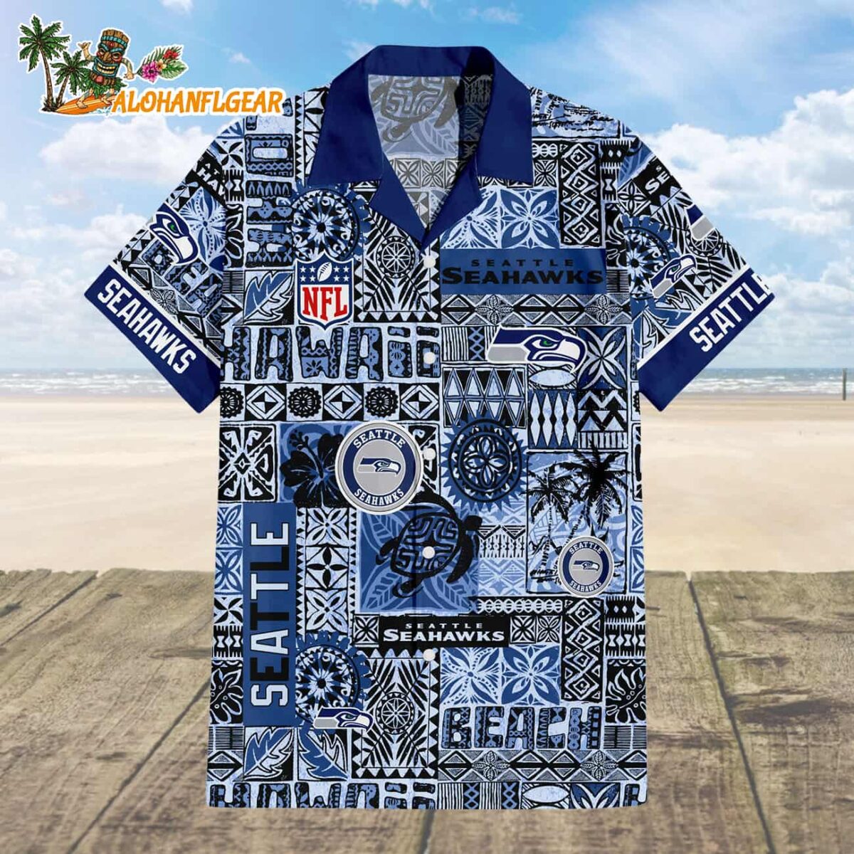Seattle Seahawks Tapa Patterns Hawaiian Shirt NFL Aloha Shirt 1