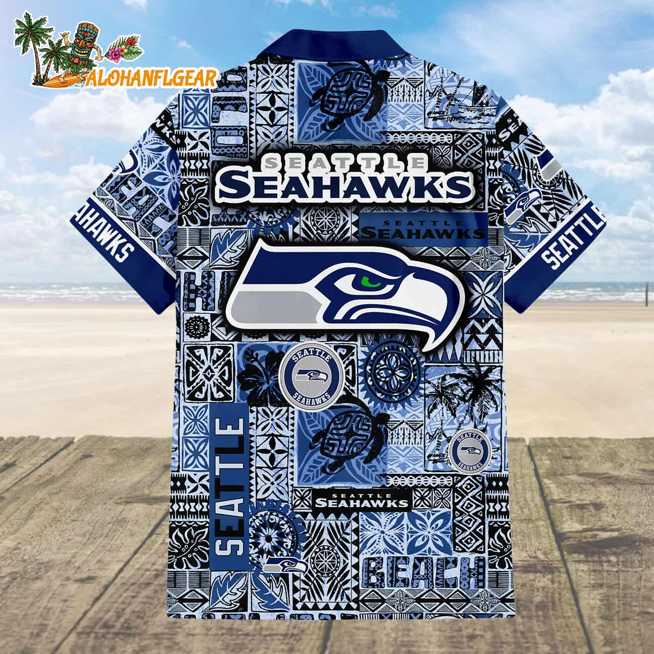 Seattle Seahawks Tapa Patterns Hawaiian Shirt, NFL Aloha Shirt Seattle Seahawks Tapa Patterns Hawaiian Shirt, NFL Aloha Shirt
