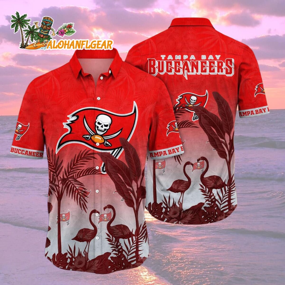 Tampa Bay Buccaneers Flamingo And Flower Funny Hawaiian Shirt Tampa Bay Buccaneers Aloha Shirt 2