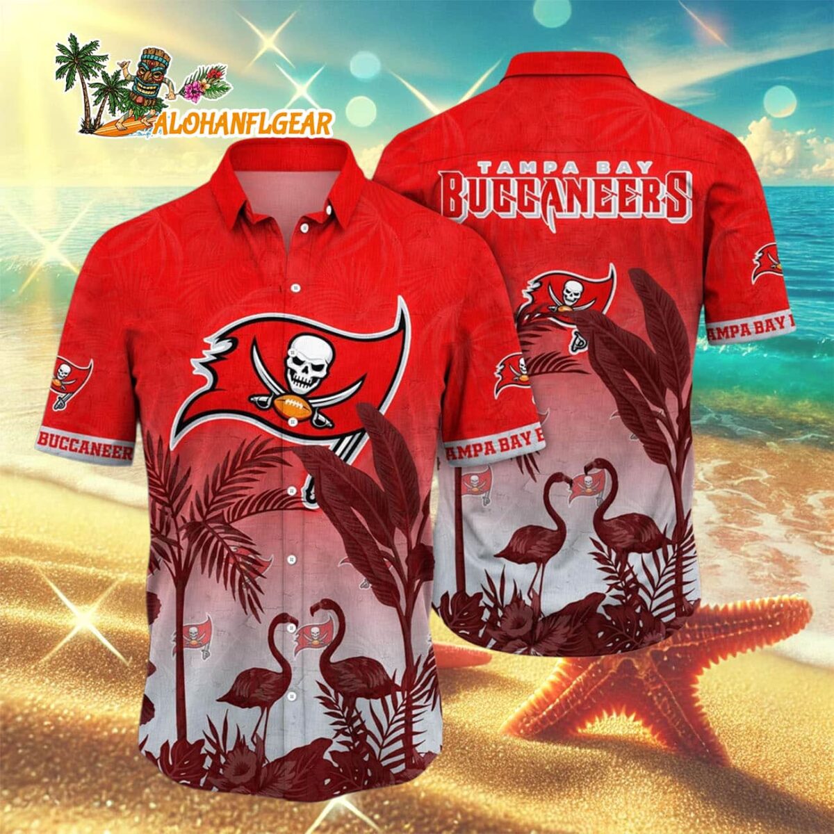 Tampa Bay Buccaneers Flamingo And Flower Funny Hawaiian Shirt Tampa Bay Buccaneers Aloha Shirt 3