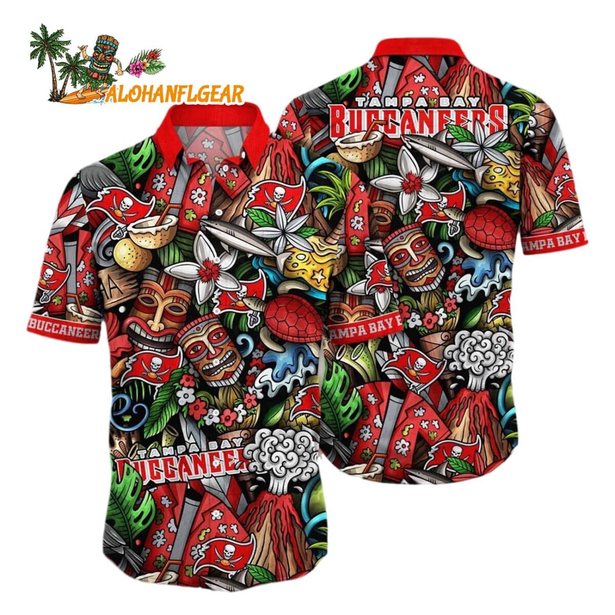 Tampa Bay Buccaneers Flower Tiki Me Off Hawaiian Shirt Tampa Bay Buccaneers Aloha Shirt 1