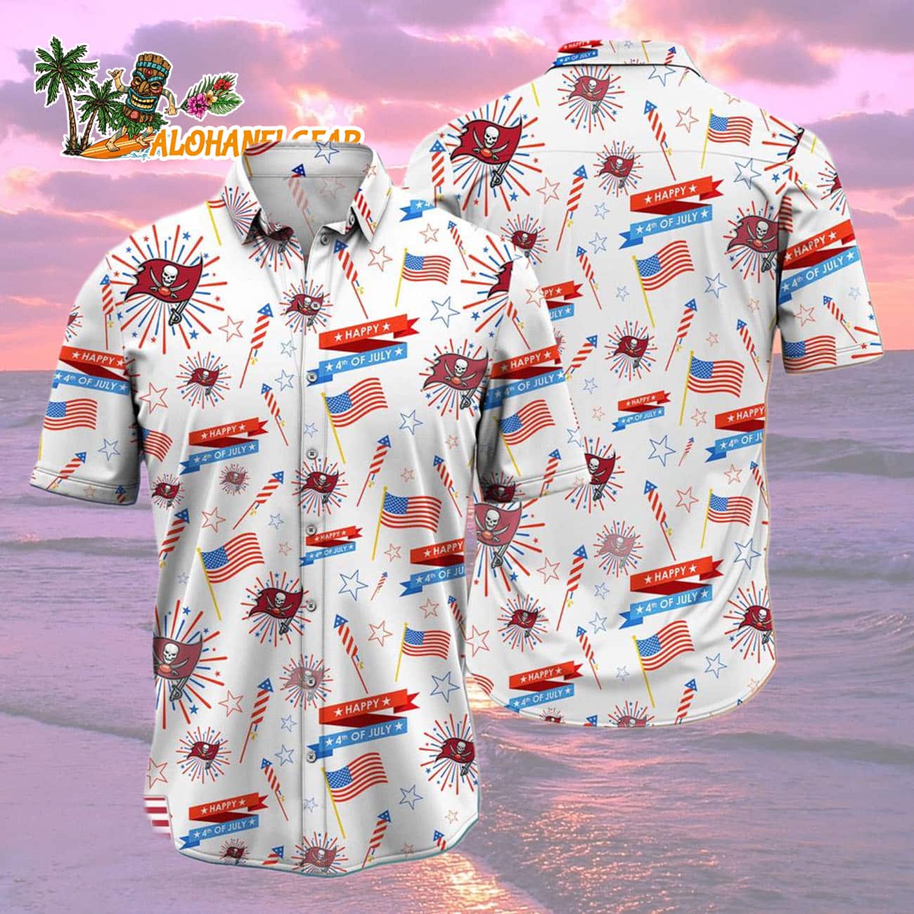 Tampa Bay Buccaneers Happy 4th Of July Hawaiian Shirt, NFL Aloha Shirt Tampa Bay Buccaneers Happy 4th Of July Hawaiian Shirt, NFL Aloha Shirt