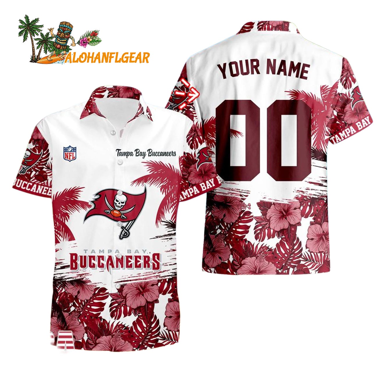 Tampa Bay Buccaneers Hibiscus Flower Custom Name Hawaiian Shirt, NFL Aloha Shirt Tampa Bay Buccaneers Hibiscus Flower Custom Name Hawaiian Shirt, NFL Aloha Shirt