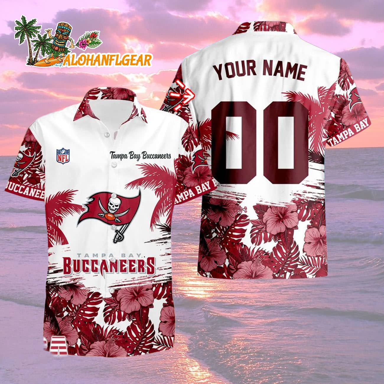 Tampa Bay Buccaneers Hibiscus Flower Custom Name Hawaiian Shirt, NFL Aloha Shirt Tampa Bay Buccaneers Hibiscus Flower Custom Name Hawaiian Shirt, NFL Aloha Shirt