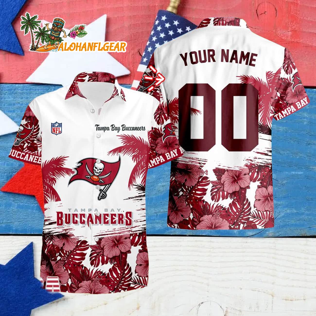 Tampa Bay Buccaneers Hibiscus Flower Custom Name Hawaiian Shirt, NFL Aloha Shirt Tampa Bay Buccaneers Hibiscus Flower Custom Name Hawaiian Shirt, NFL Aloha Shirt