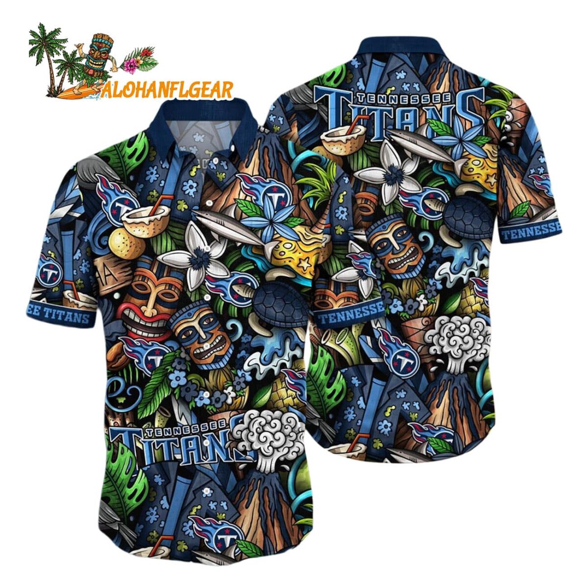 Tennessee Titans Flower Tiki Me Off Hawaiian Shirt Tennessee Titans Aloha Shirt 1