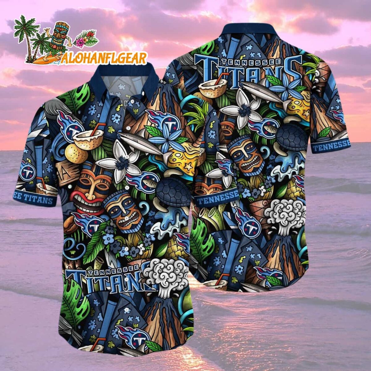 Tennessee Titans Flower Tiki Me Off Hawaiian Shirt Tennessee Titans Aloha Shirt 2