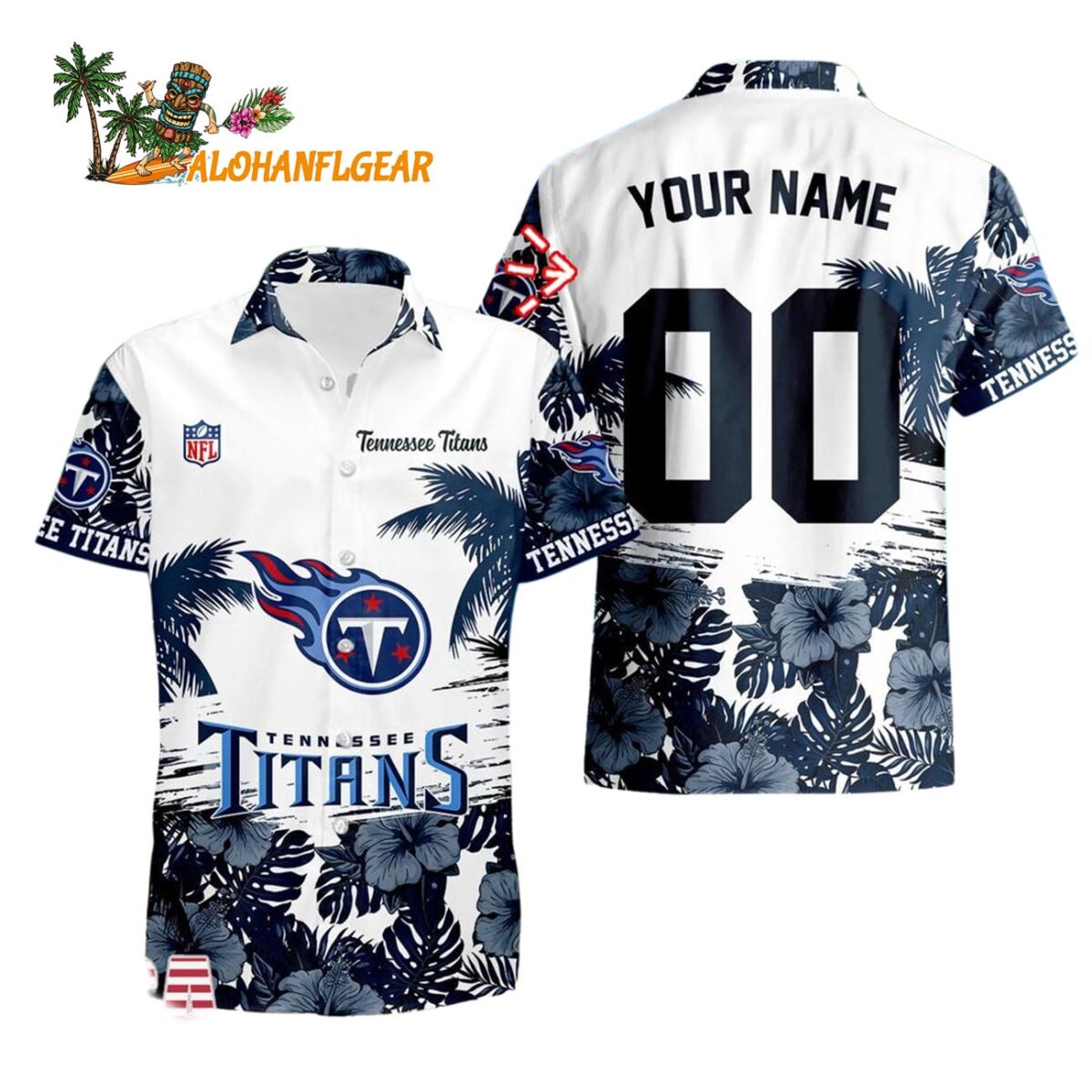 Tennessee Titans Hibiscus Flower Custom Name Hawaiian Shirt NFL Aloha Shirt 1