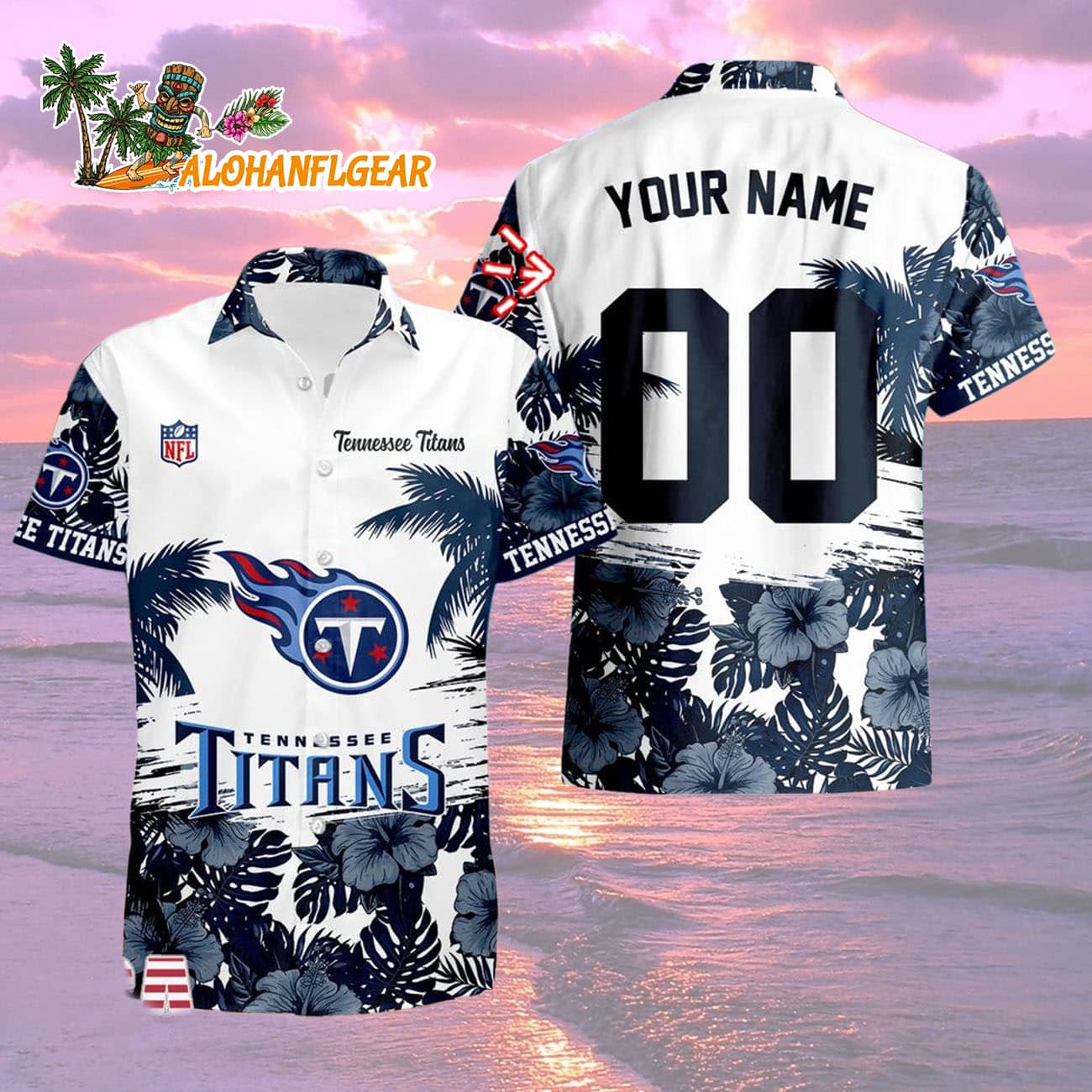 Tennessee Titans Hibiscus Flower Custom Name Hawaiian Shirt, NFL Aloha Shirt Tennessee Titans Hibiscus Flower Custom Name Hawaiian Shirt, NFL Aloha Shirt