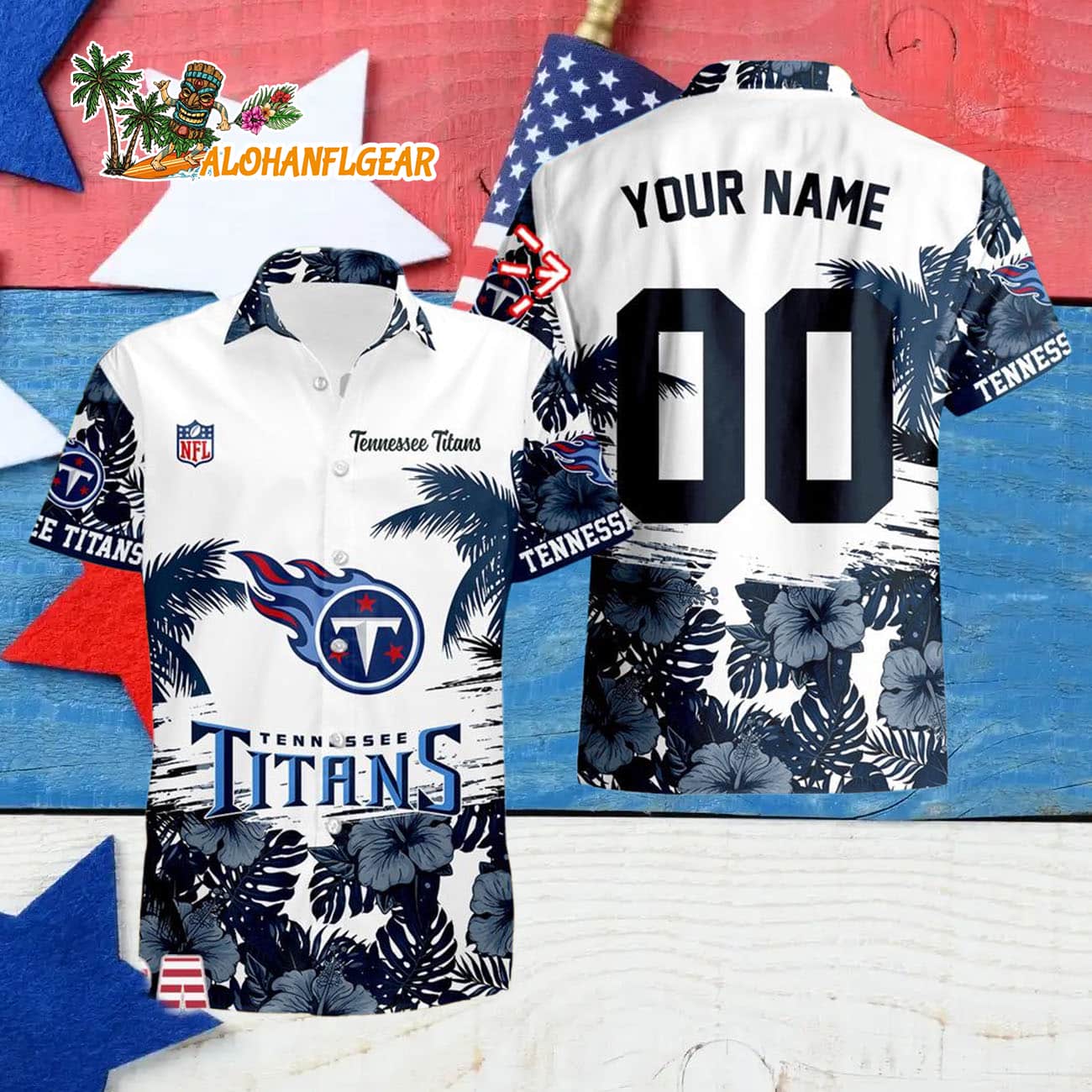 Tennessee Titans Hibiscus Flower Custom Name Hawaiian Shirt, NFL Aloha Shirt Tennessee Titans Hibiscus Flower Custom Name Hawaiian Shirt, NFL Aloha Shirt
