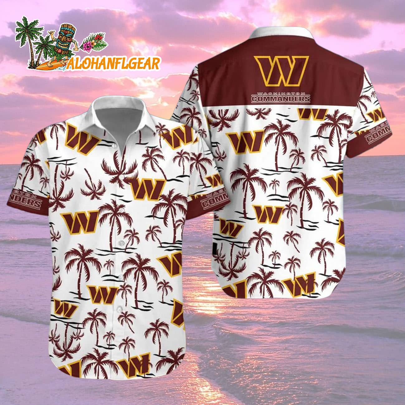 Washington Commanders Coconut Logo Beach Hawaiian Shirt, NFL Aloha Shirt Washington Commanders Coconut Logo Beach Hawaiian Shirt, NFL Aloha Shirt
