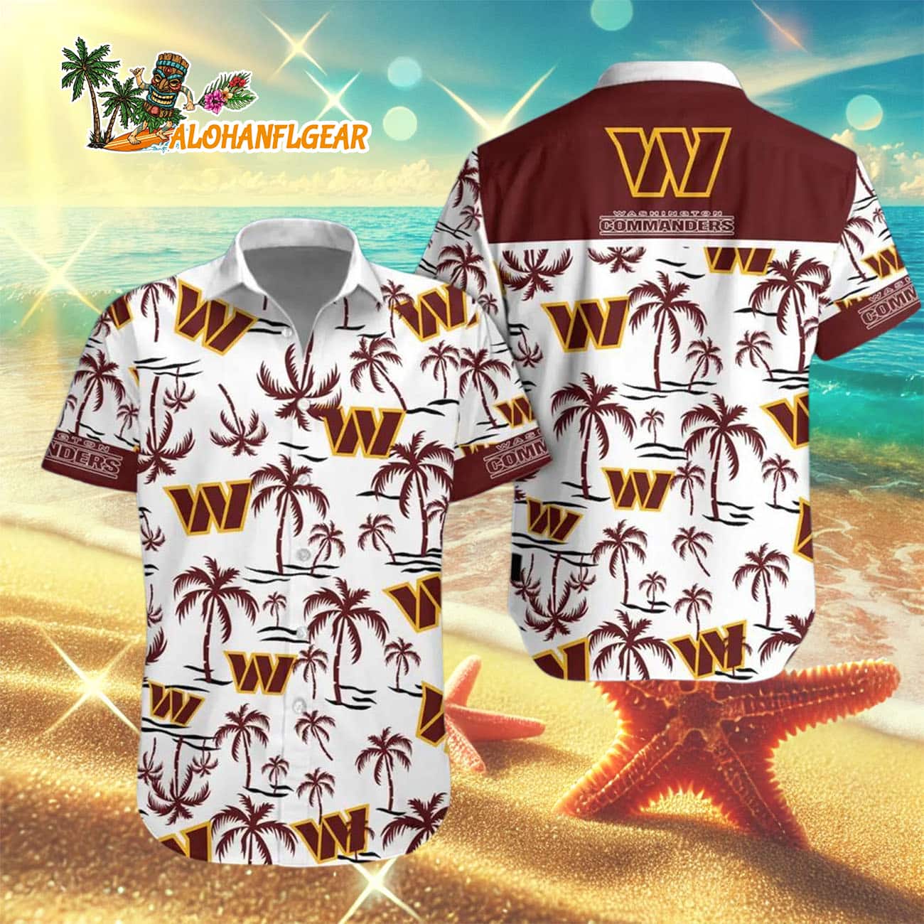 Washington Commanders Coconut Logo Beach Hawaiian Shirt, NFL Aloha Shirt Washington Commanders Coconut Logo Beach Hawaiian Shirt, NFL Aloha Shirt
