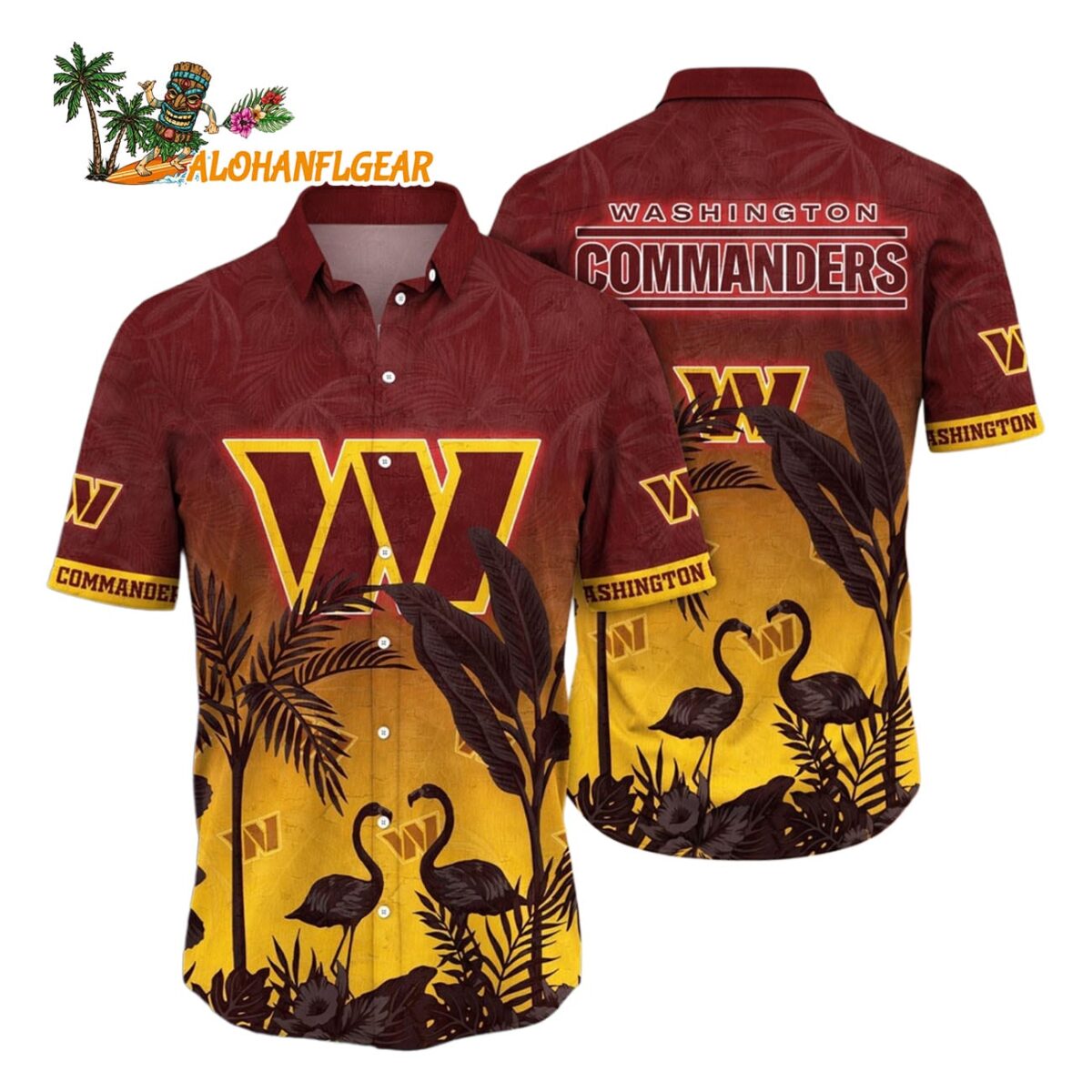 Washington Commanders Flamingo And Flower Funny Hawaiian Shirt Washington Redskins Aloha Shirt 1