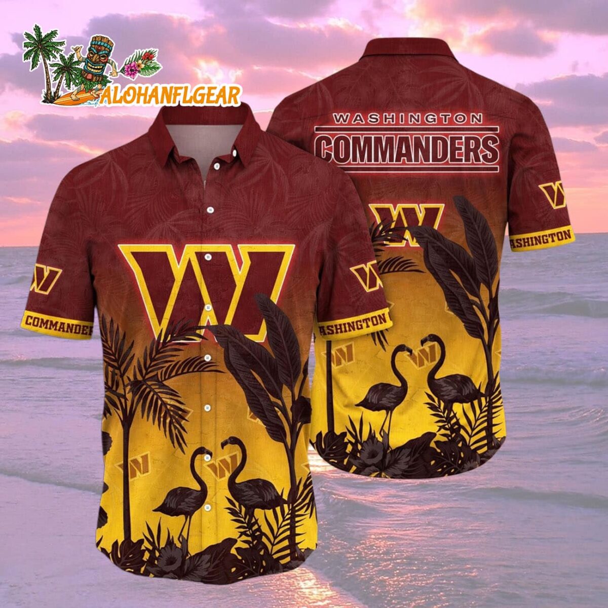 Washington Commanders Flamingo And Flower Funny Hawaiian Shirt Washington Redskins Aloha Shirt 2