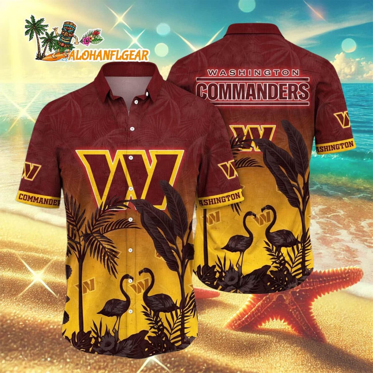 Washington Commanders Flamingo And Flower Funny Hawaiian Shirt Washington Redskins Aloha Shirt 3