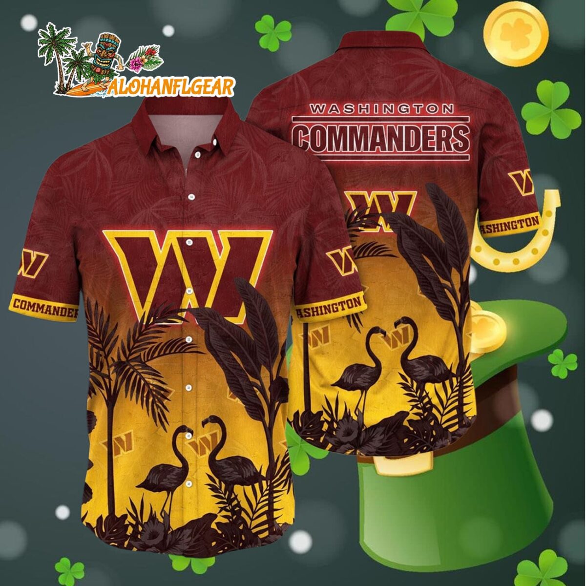 Washington Commanders Flamingo And Flower Funny Hawaiian Shirt Washington Redskins Aloha Shirt 4
