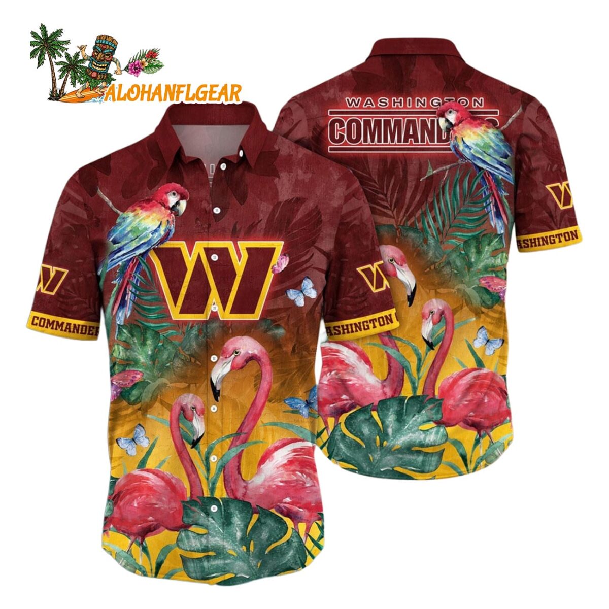 Washington Commanders Flamingo And Flower Hawaiian Shirt Washington Redskins Aloha Shirt 1