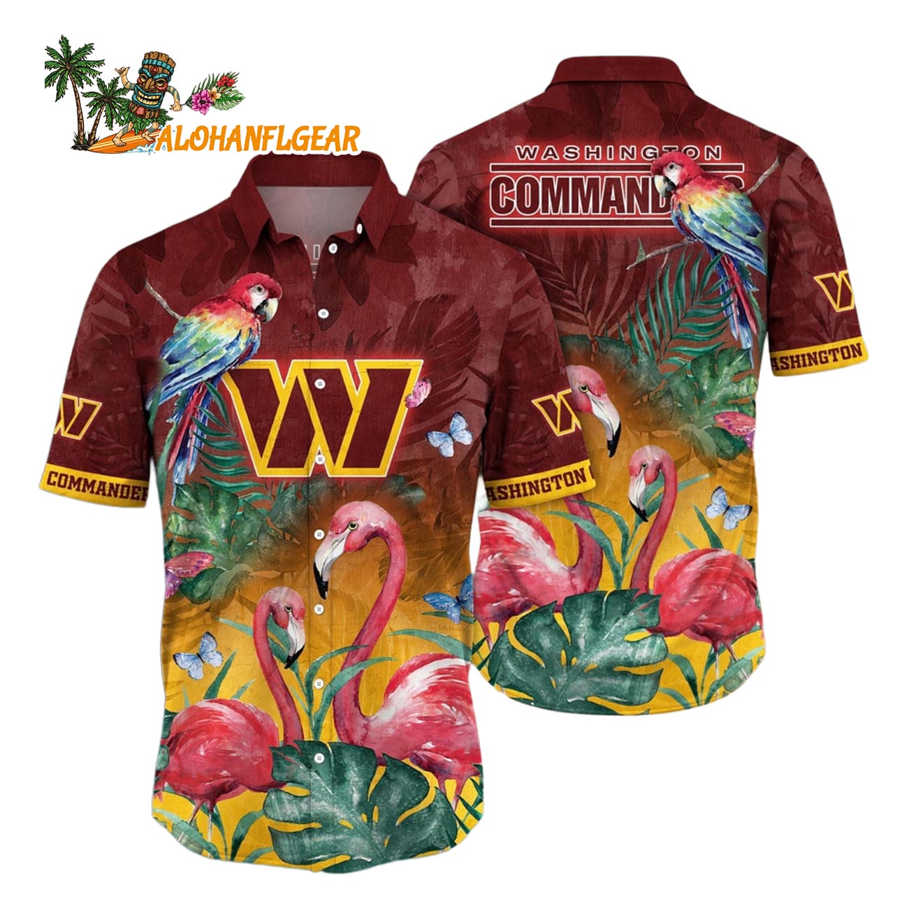 Washington Commanders Flamingo And Flower Hawaiian Shirt, Washington Redskins Aloha Shirt Washington Commanders Flamingo And Flower Hawaiian Shirt, Washington Redskins Aloha Shirt