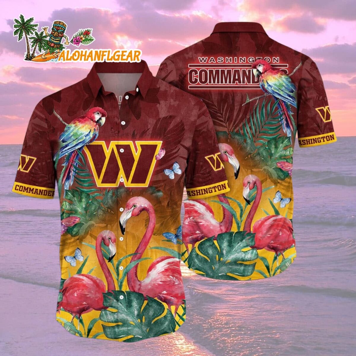 Washington Commanders Flamingo And Flower Hawaiian Shirt Washington Redskins Aloha Shirt 2