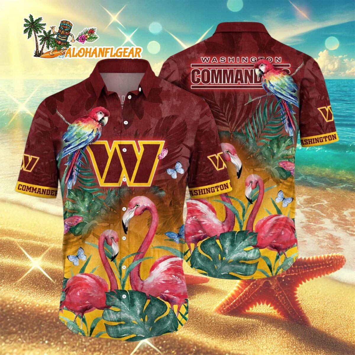 Washington Commanders Flamingo And Flower Hawaiian Shirt Washington Redskins Aloha Shirt 3
