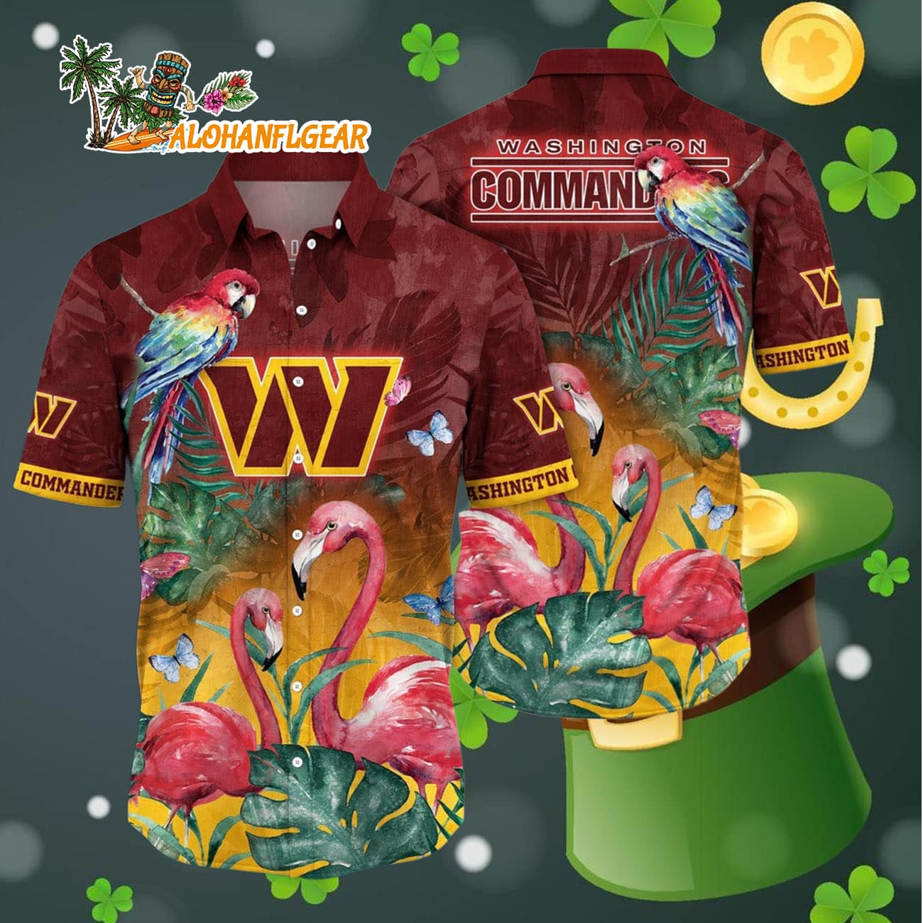 Washington Commanders Flamingo And Flower Hawaiian Shirt, Washington Redskins Aloha Shirt Washington Commanders Flamingo And Flower Hawaiian Shirt, Washington Redskins Aloha Shirt
