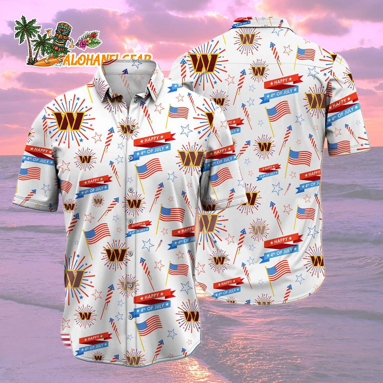 Washington Commanders Happy 4th Of July Hawaiian Shirt, NFL Aloha Shirt Washington Commanders Happy 4th Of July Hawaiian Shirt, NFL Aloha Shirt