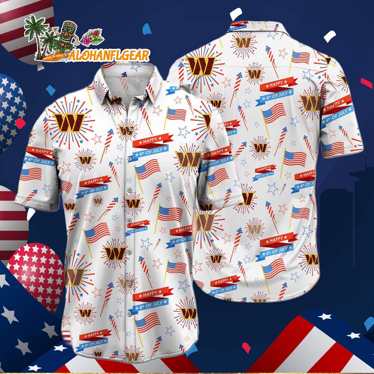 Washington Commanders Happy 4th Of July Hawaiian Shirt, NFL Aloha Shirt Washington Commanders Happy 4th Of July Hawaiian Shirt, NFL Aloha Shirt