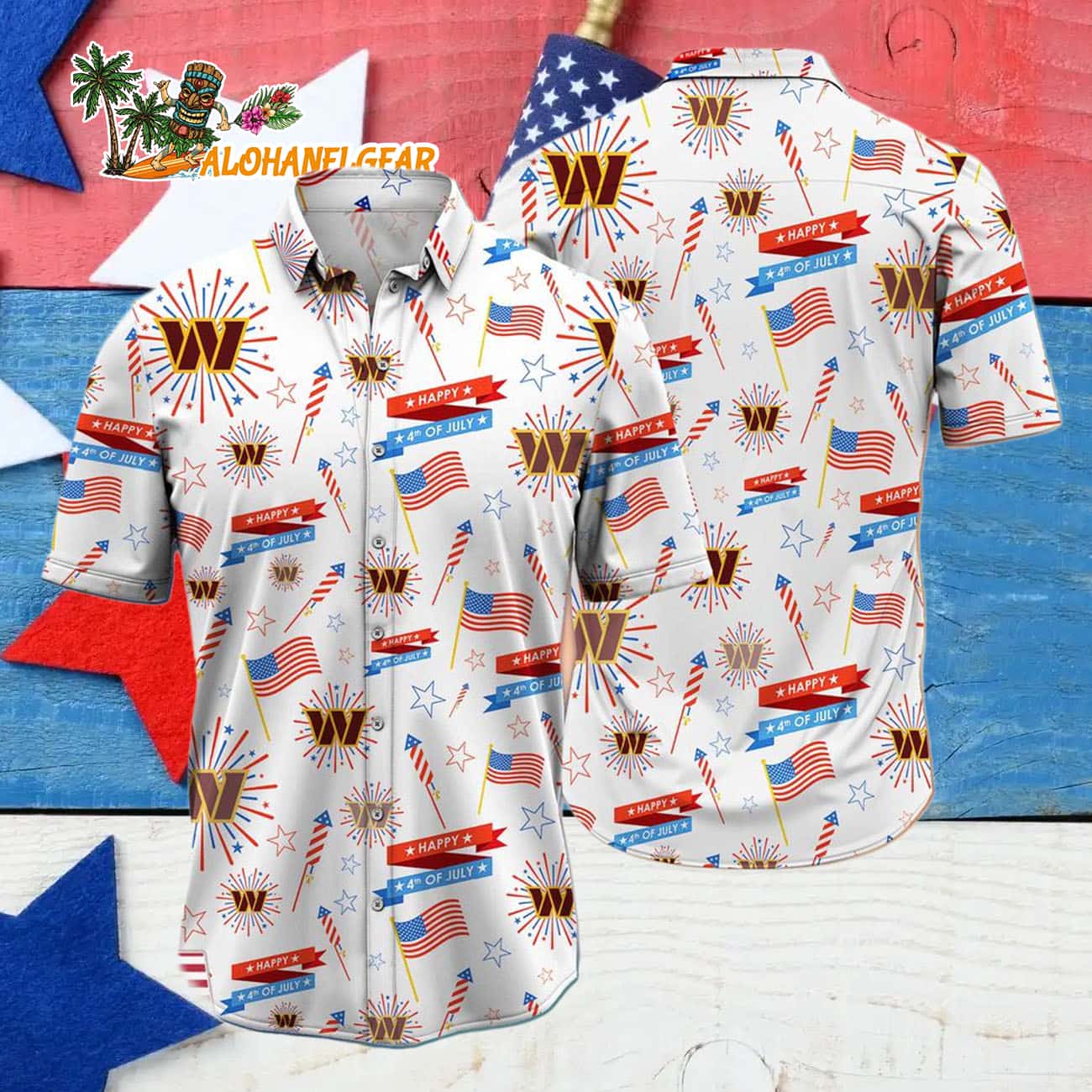Washington Commanders Happy 4th Of July Hawaiian Shirt, NFL Aloha Shirt Washington Commanders Happy 4th Of July Hawaiian Shirt, NFL Aloha Shirt